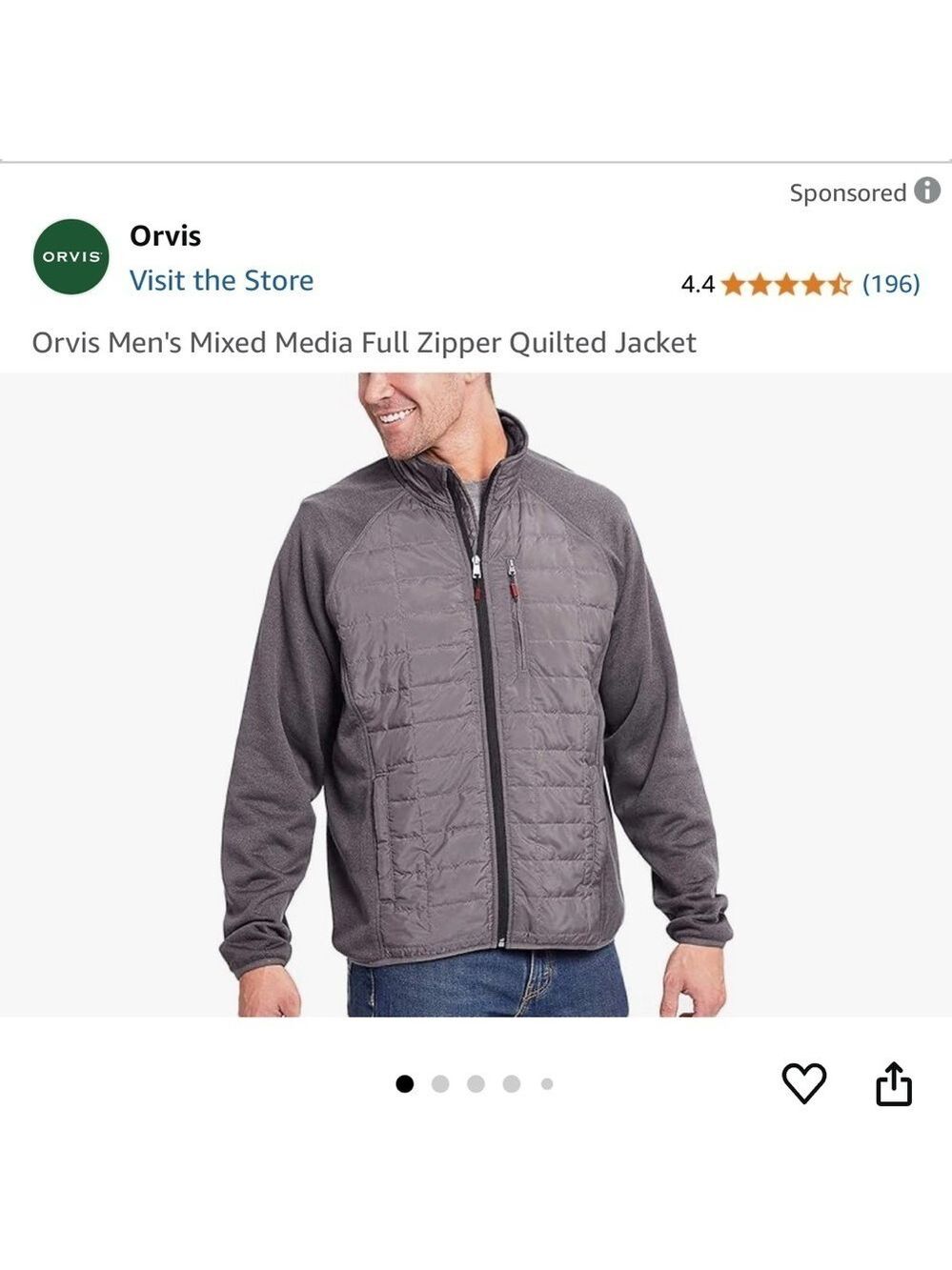 Orvis Men’s Mixed Media Full Zipper Quilted Jacket